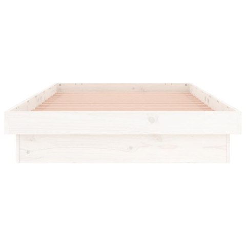 Rama łóżka z LED, biała, 75x190 cm, pojedyncza, lite drewno