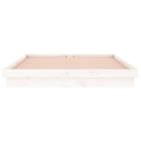 Rama łóżka z LED, biała, 135x190 cm, podwójna, lite drewno