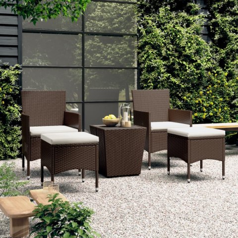 5-cz. zestaw bistro do ogrodu, rattan PE, szkło hartowane, brąz