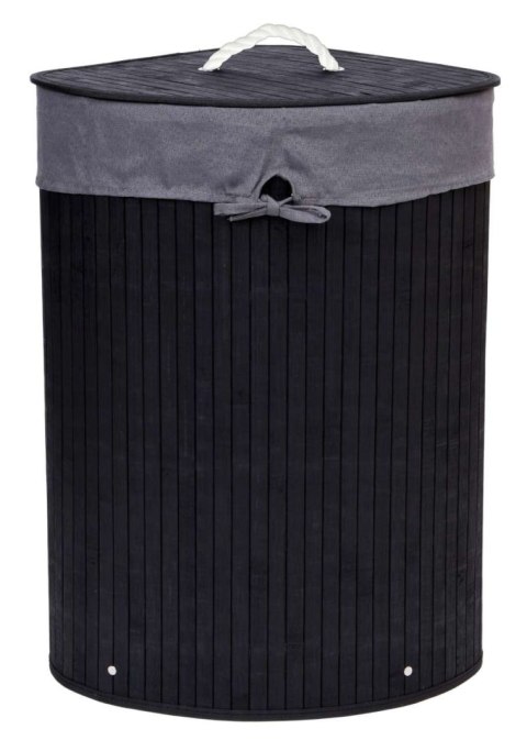 Kosz narożny na pranie bambusowy 60L czarno-szary