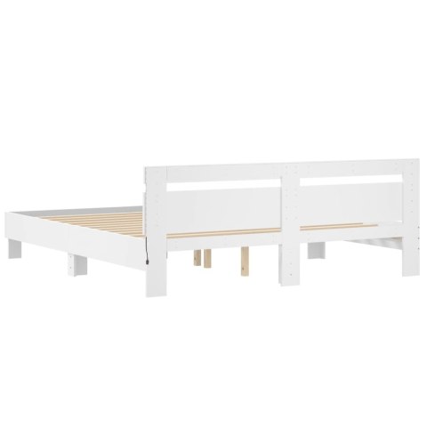 Rama łóżka z wezgłowiem i LED, biała, 200x200 cm