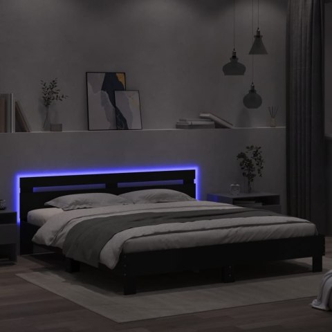 Rama łóżka z wezgłowiem i LED, czarna, 180x200 cm
