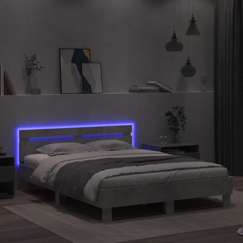 Rama łóżka z wezgłowiem i LED, szarość betonu, 150x200 cm