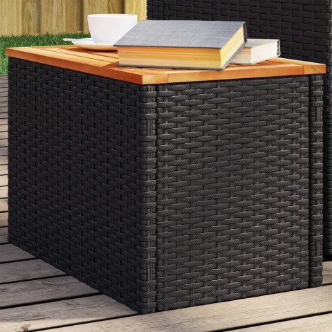 Stoliki ogrodowe, 2 szt, czarne, 55x34x37cm, rattan PE i drewno