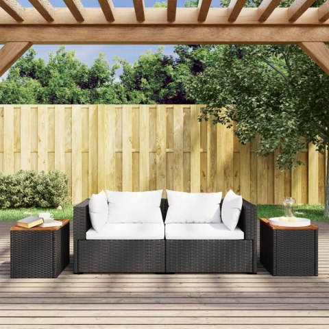Stoliki ogrodowe, 2 szt, czarne, 55x34x37cm, rattan PE i drewno