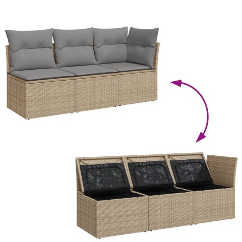Sofa ogrodowa z poduszkami, 3-osobowa, beż, polirattan