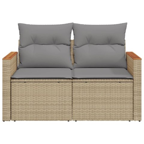 Sofa ogrodowa z poduszkami, 2-osobowa, beż, polirattan