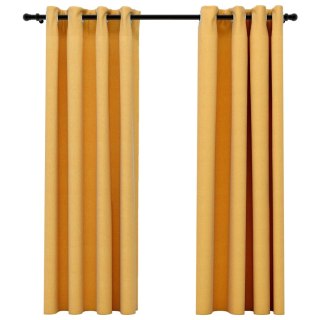 Zasłony stylizowane na lniane, 2 szt., żółte, 140x175 cm