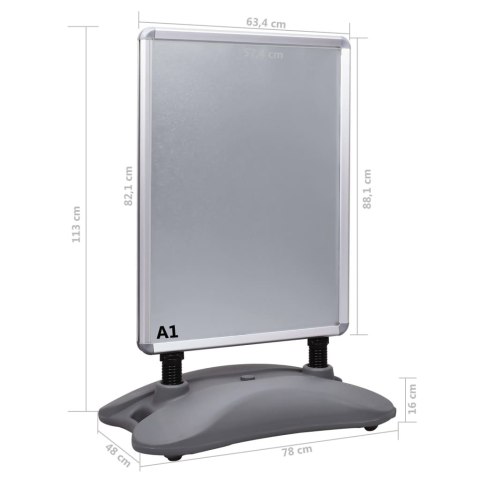 Stojak na plakat A1 z podstawą na wodę, szary, stop aluminium