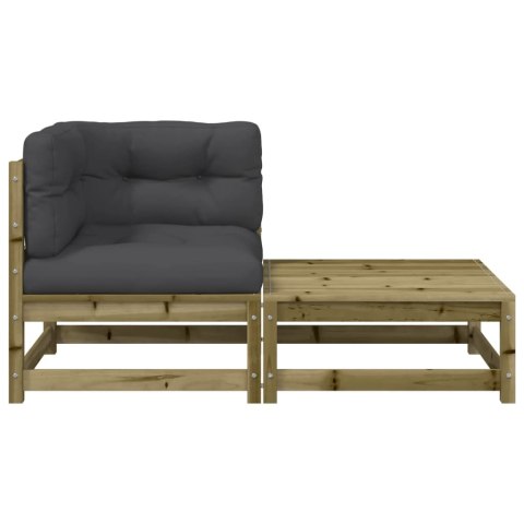 Ogrodowa sofa narożna z poduszkami i podnóżkiem