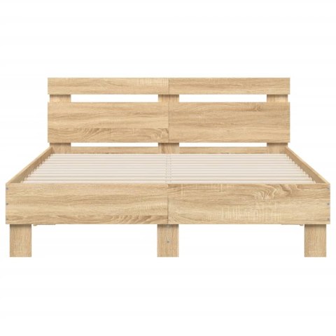 Rama łóżka z wezgłowiem i LED, dąb sonoma, 135x190 cm