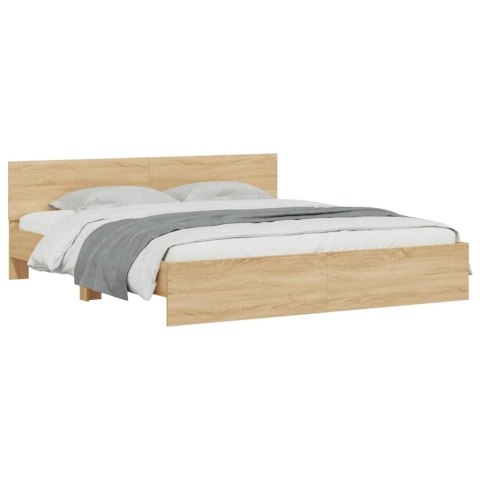 Rama łóżka z wezgłowiem i LED, dąb sonoma, 200x200 cm