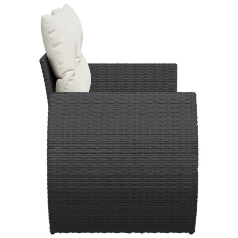 Sofa ogrodowa z poduszkami, 2-osobowa, czarna, polirattan