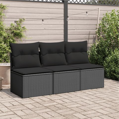 Sofa ogrodowa z poduszkami, 3-osobowa, czarna, polirattan
