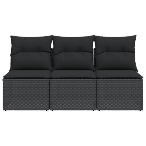 Sofa ogrodowa z poduszkami, 3-osobowa, czarna, polirattan