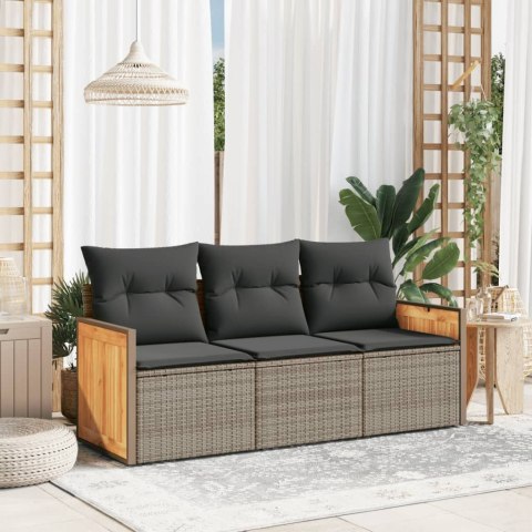 3-częściowa sofa do ogrodu, z poduszkami, szara, polirattanowa