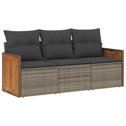 3-częściowa sofa do ogrodu, z poduszkami, szara, polirattanowa