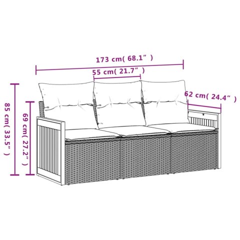 3-częściowa sofa do ogrodu, z poduszkami, szara, polirattanowa