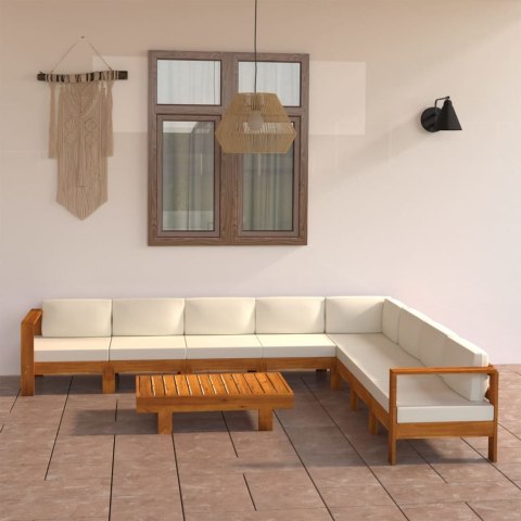 9-cz. zestaw wypoczynkowy do ogrodu, kremowe poduszki, akacja