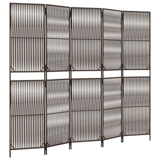 Parawan 5-panelowy, brązowy, polirattan