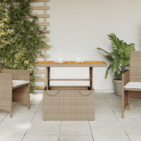 Stół ogrodowy, beżowy, 90x55x71 cm, polirattan i akacja