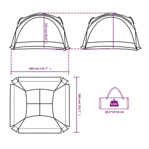 Namiot imprezowy, zielony, 360x360x215 cm, tafta 185T