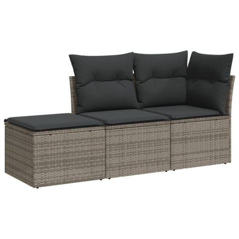 3-częściowa sofa do ogrodu, z poduszkami, szara, polirattanowa