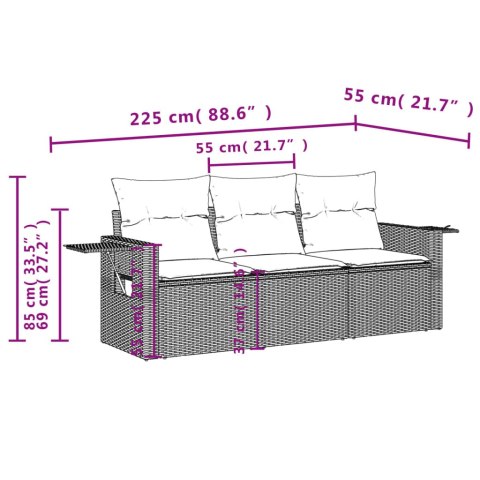 3-częściowa sofa do ogrodu, z poduszkami, szara, polirattanowa