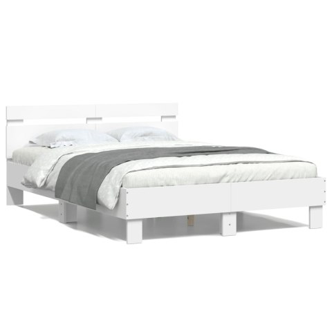 Rama łóżka z wezgłowiem i LED, biała, 135x190 cm