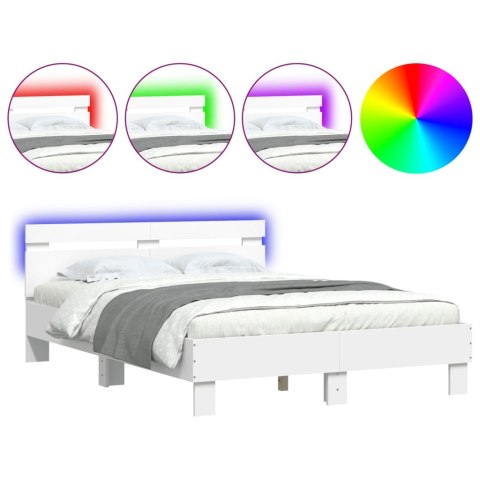 Rama łóżka z wezgłowiem i LED, biała, 135x190 cm