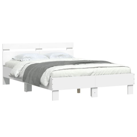 Rama łóżka z wezgłowiem i LED, biała, 135x190 cm