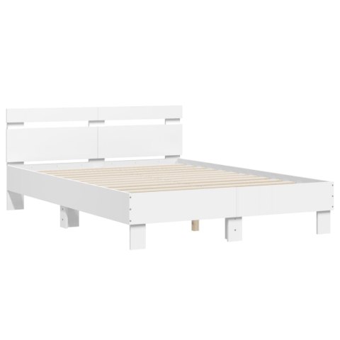 Rama łóżka z wezgłowiem i LED, biała, 135x190 cm