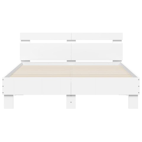 Rama łóżka z wezgłowiem i LED, biała, 135x190 cm