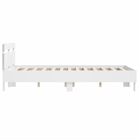 Rama łóżka z wezgłowiem i LED, biała, 135x190 cm