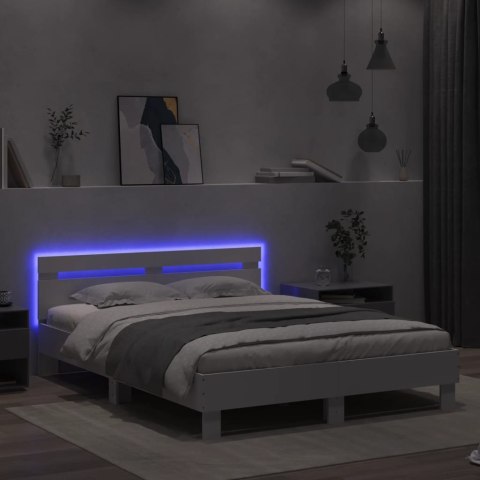 Rama łóżka z wezgłowiem i LED, biała, 140x200 cm