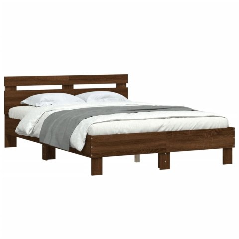 Rama łóżka z wezgłowiem i LED, brązowy dąb, 135x190 cm