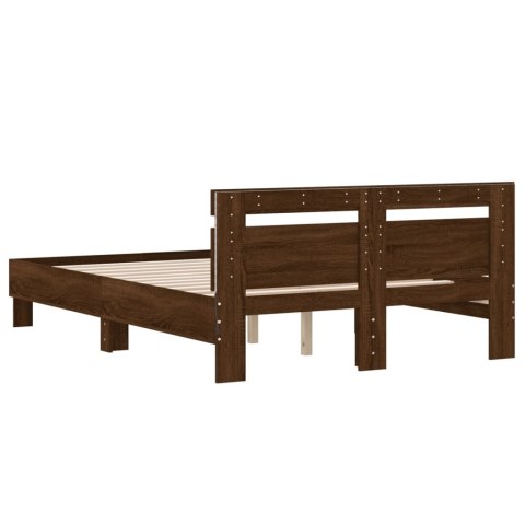 Rama łóżka z wezgłowiem i LED, brązowy dąb, 135x190 cm