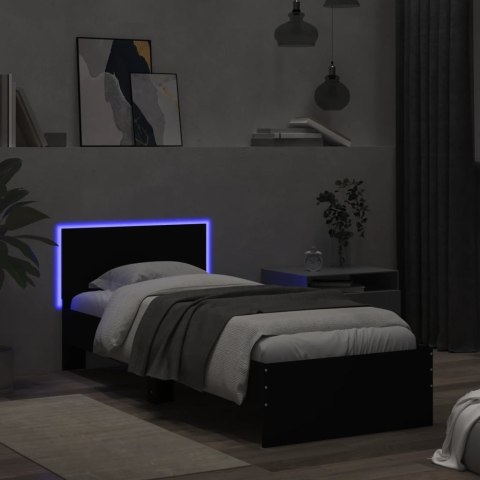 Rama łóżka z wezgłowiem i LED, czarna, 75x190 cm