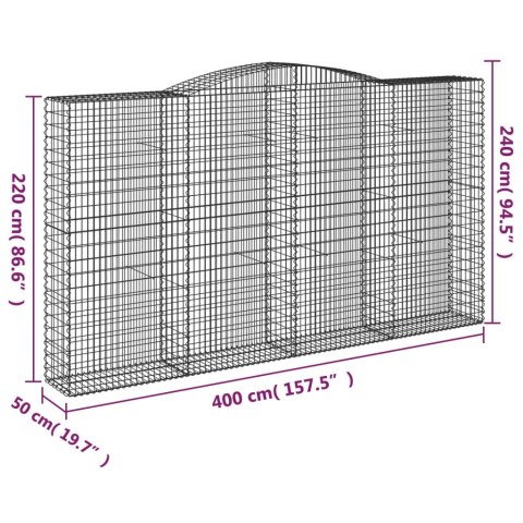 Kosze gabionowe, 5 szt, 400x50x220/240 cm, galwanizowane żelazo
