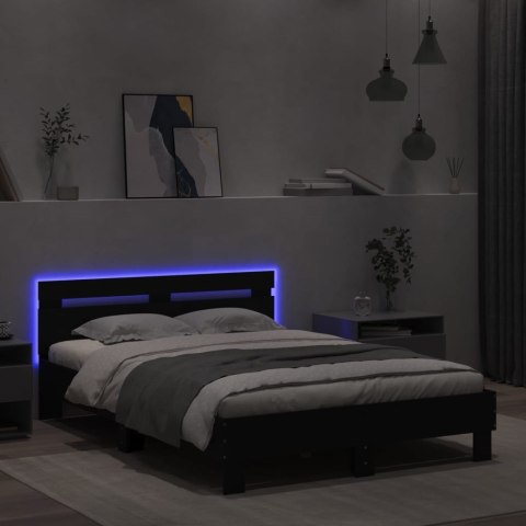 Rama łóżka z wezgłowiem i LED, czarna, 120x190 cm
