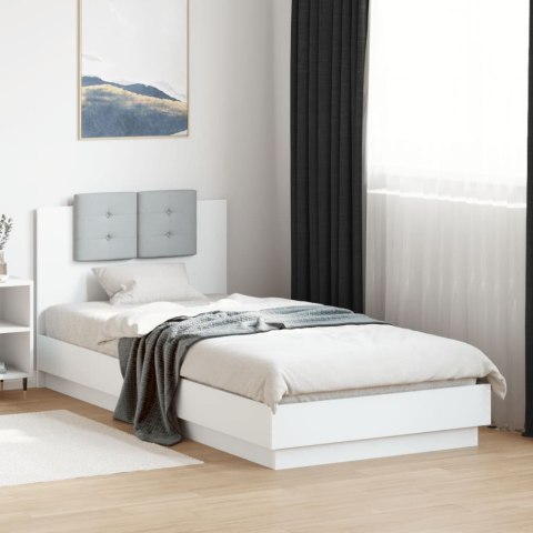 Rama łóżka z wezgłowiem i LED, biała, 90x200 cm