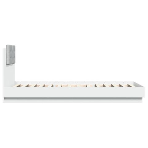 Rama łóżka z wezgłowiem i LED, biała, 90x200 cm