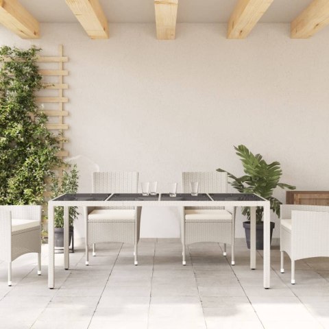 Stół ogrodowy ze szklanym blatem, biały 190x90x75 cm, rattan PE