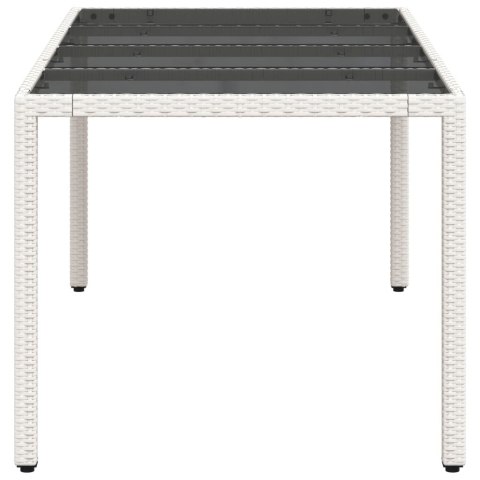 Stół ogrodowy ze szklanym blatem, biały 190x90x75 cm, rattan PE