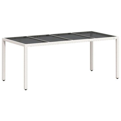 Stół ogrodowy ze szklanym blatem, biały 190x90x75 cm, rattan PE