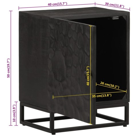 Szafka nocna, czarna, 40x30x50 cm, lite drewno mango i żelazo