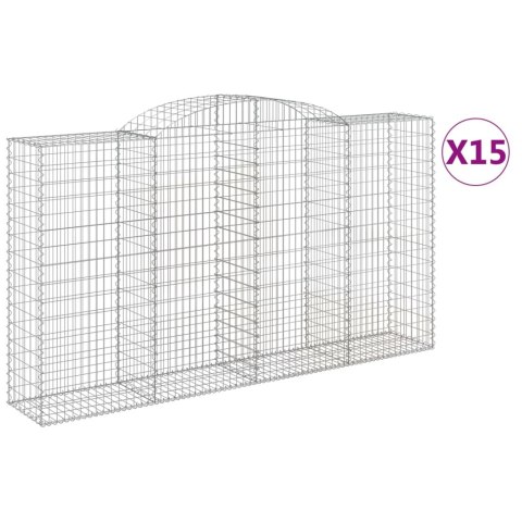 Kosze gabionowe, 15 szt, 300x50x160/180cm, galwanizowane żelazo