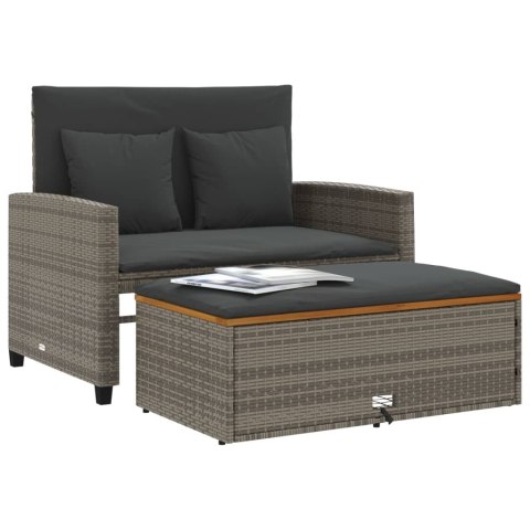 Sofa ogrodowa z poduszkami, 2-os., szara, rattan PE i akacja