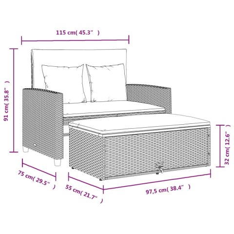 Sofa ogrodowa z poduszkami, 2-os., szara, rattan PE i akacja