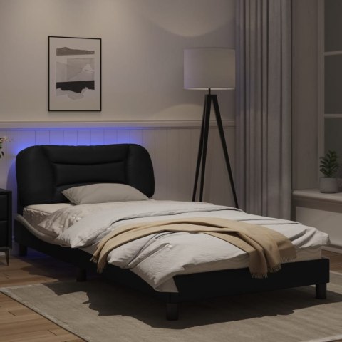 Rama łóżka z LED, czarno-biała, 100x200 cm, sztuczna skóra